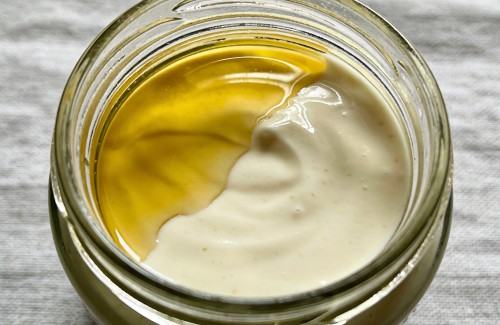 Oil and water are separated in salad dressing